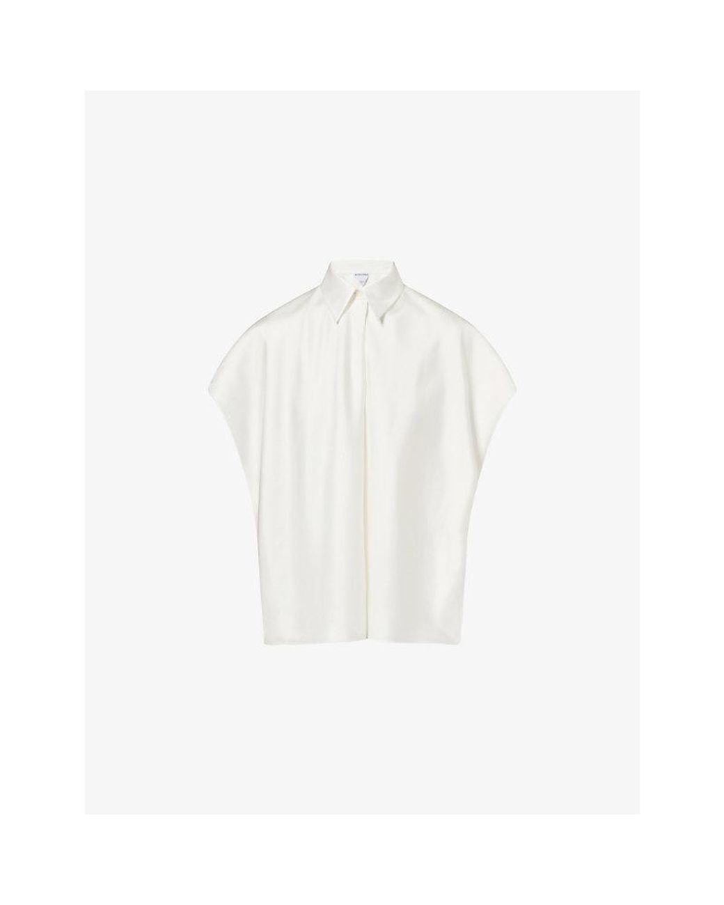 Bottega Veneta White Collared Cap-Sleeve Silk Top