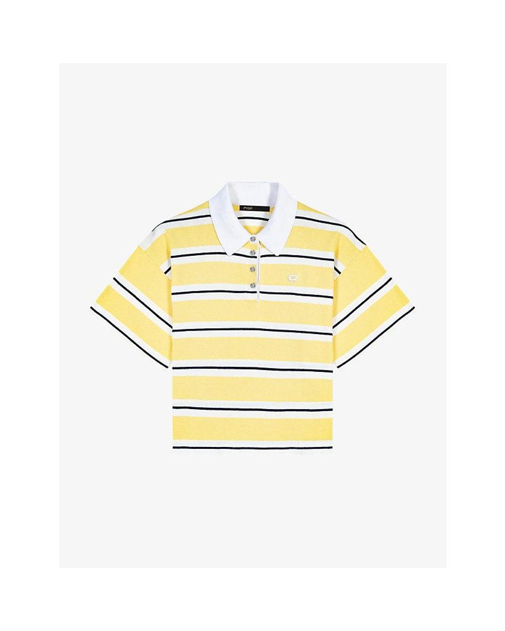 Maje Metallic Striped Cropped Knitted Polo Shirt