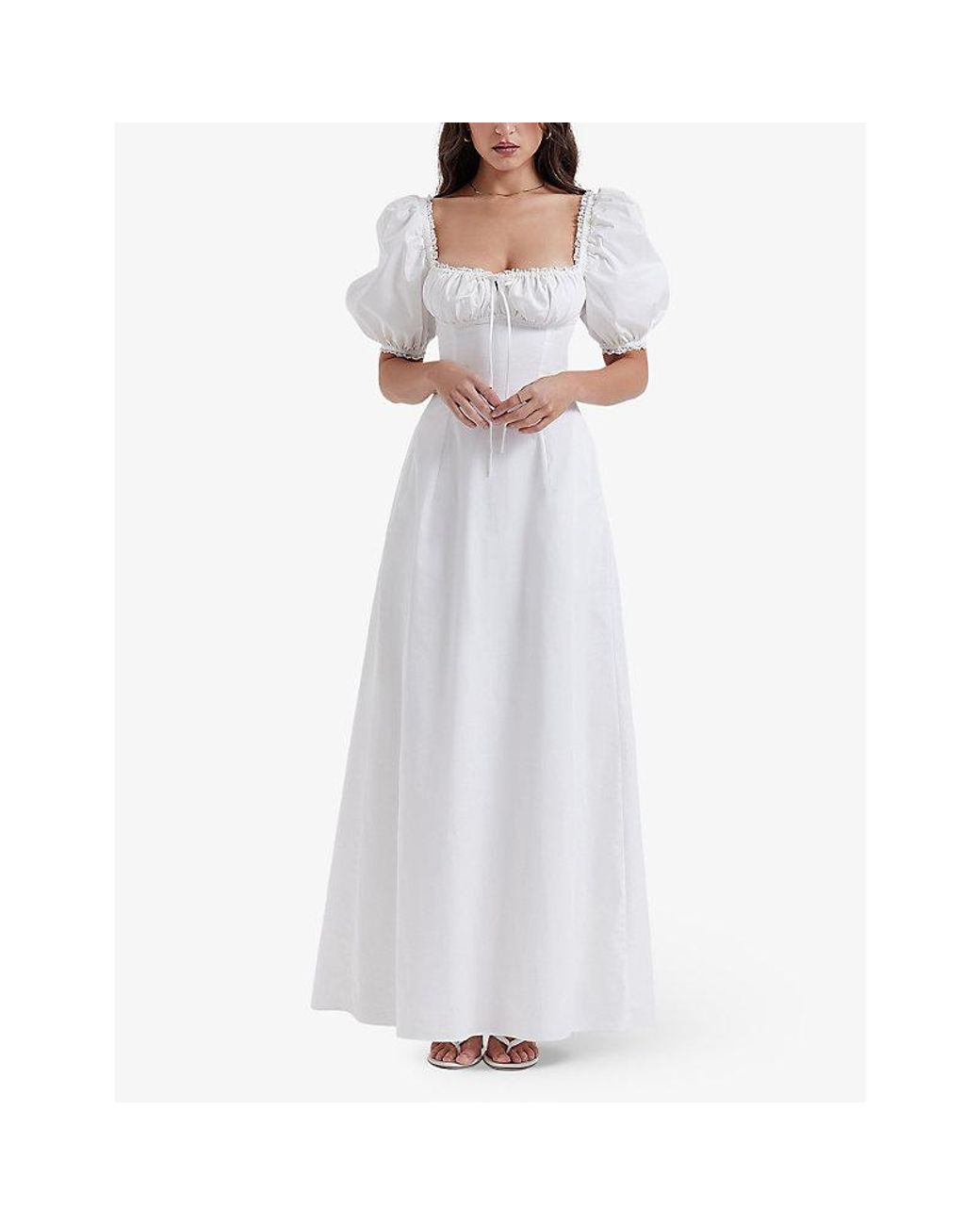 White Pure Cotton Midi-Length Gathered Dress Design by House of MANAA at  Pernia's Pop Up Shop 2024
