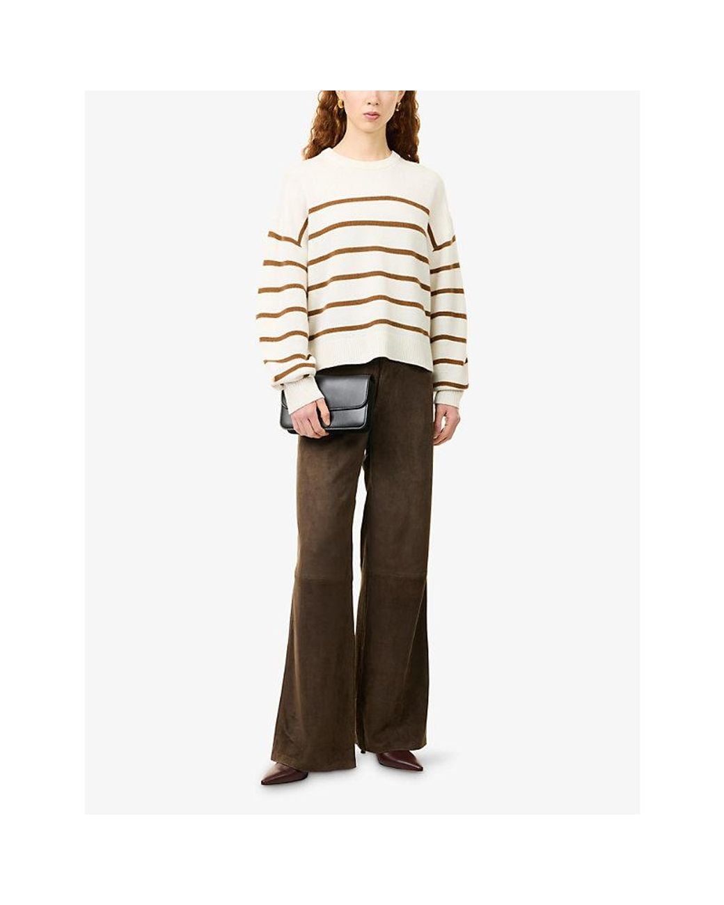 Theory White Striped Crewneck Cashmere Jumper