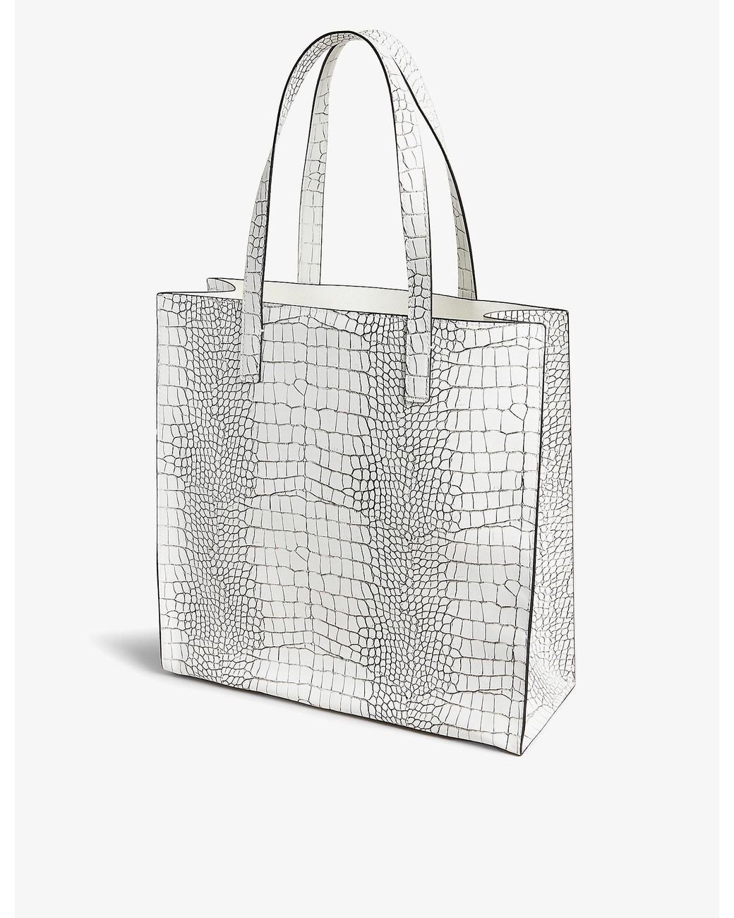 Ted Baker Lavayda Croc-embossed Branded Large Faux-leather Tote Bag in White  | Lyst