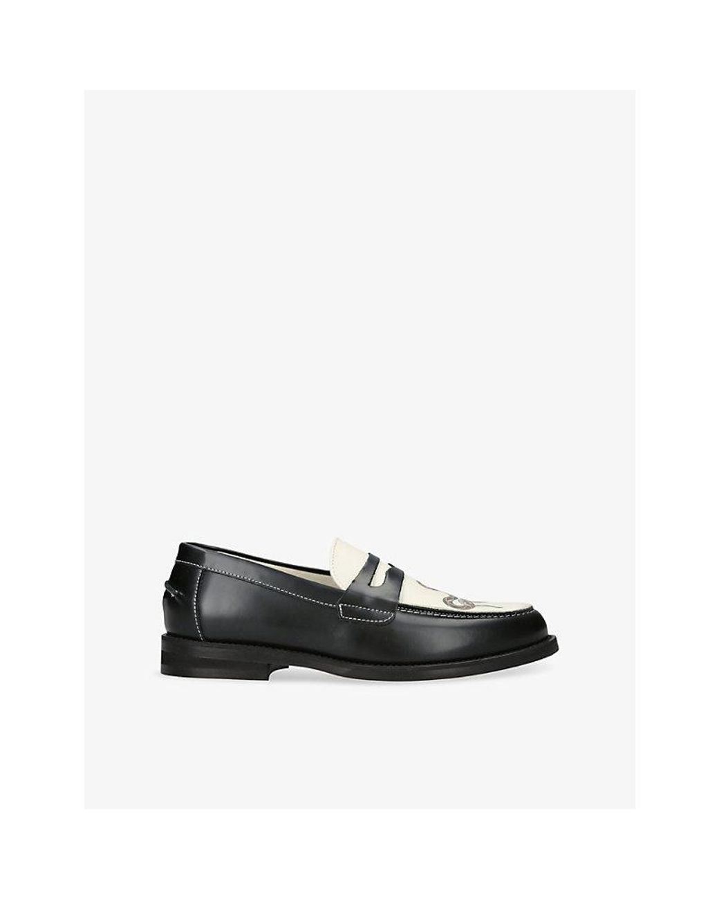 Duke & Dexter Black Wilde Snake-Graphic Print Leather Penny Loafers for men