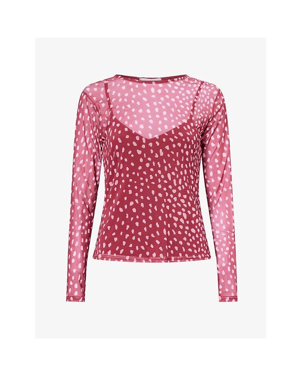 Never Fully Dressed Red Deer-Print Sheer Mesh Top