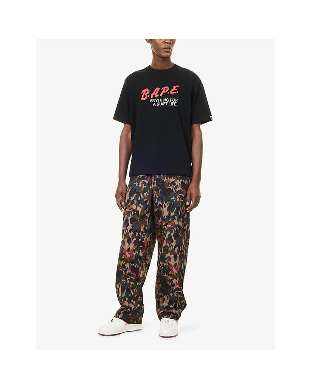 A Bathing Ape Black Motto Logo-Print Cotton T-Shirt for men