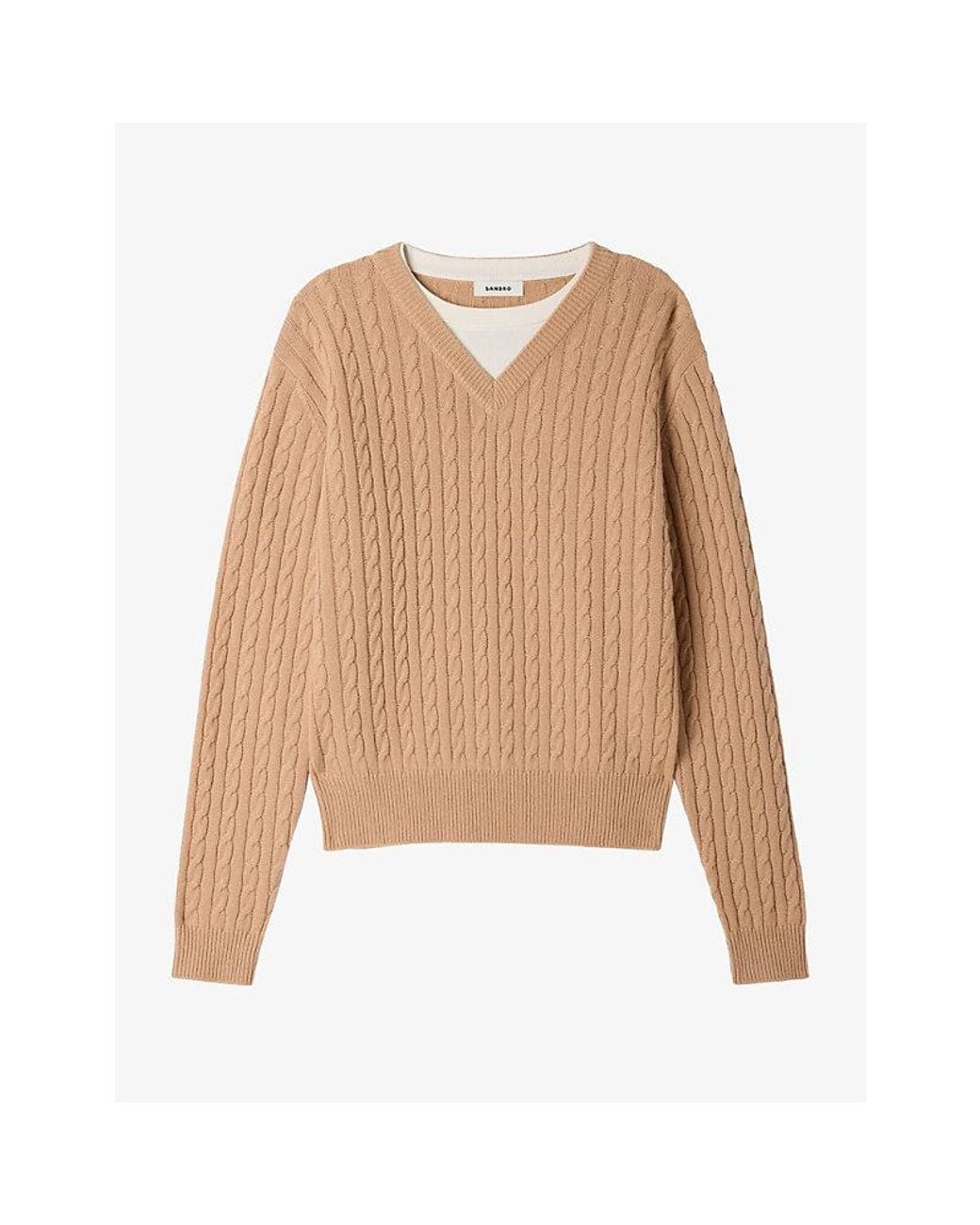 Sandro Natural Two-In-One Cable-Knit Wool Jumper