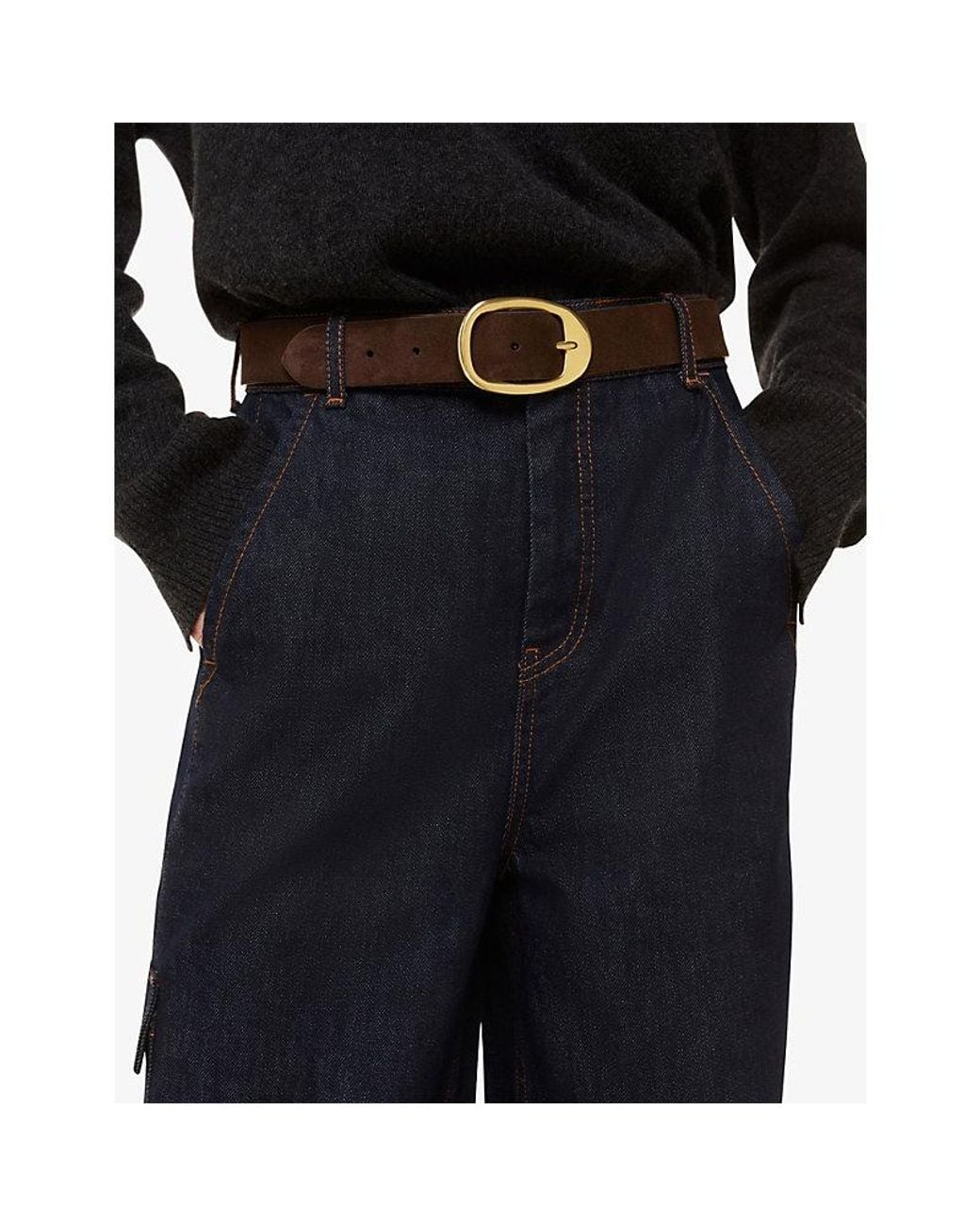 Whistles Brown Suede Buckle Belt