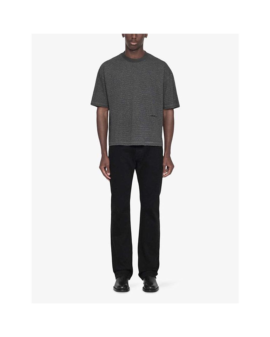 AllSaints Gray Axel Striped Cotton-Blend T-Shirt for men