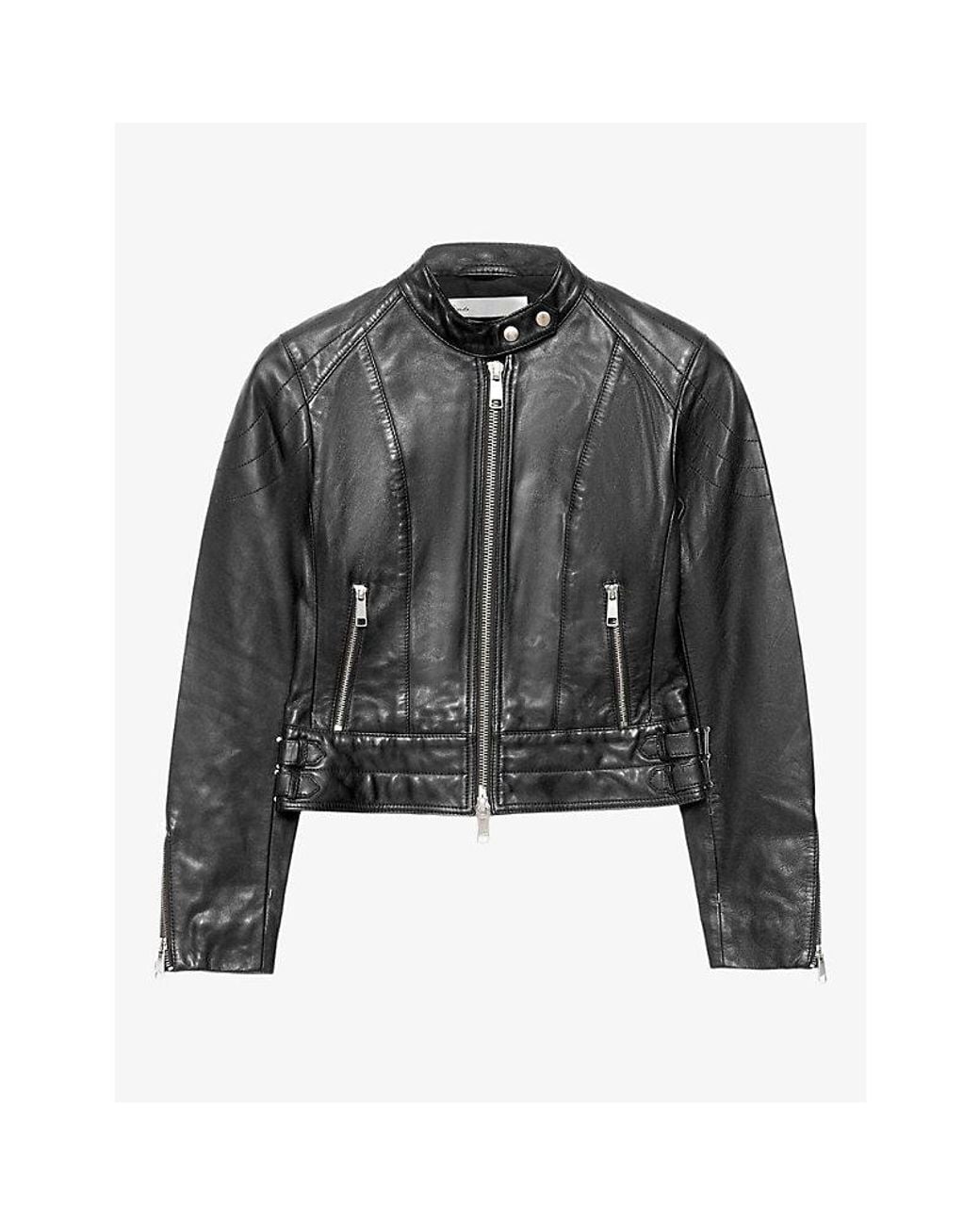 AllSaints Black Comet Cropped Leather Biker Jacket