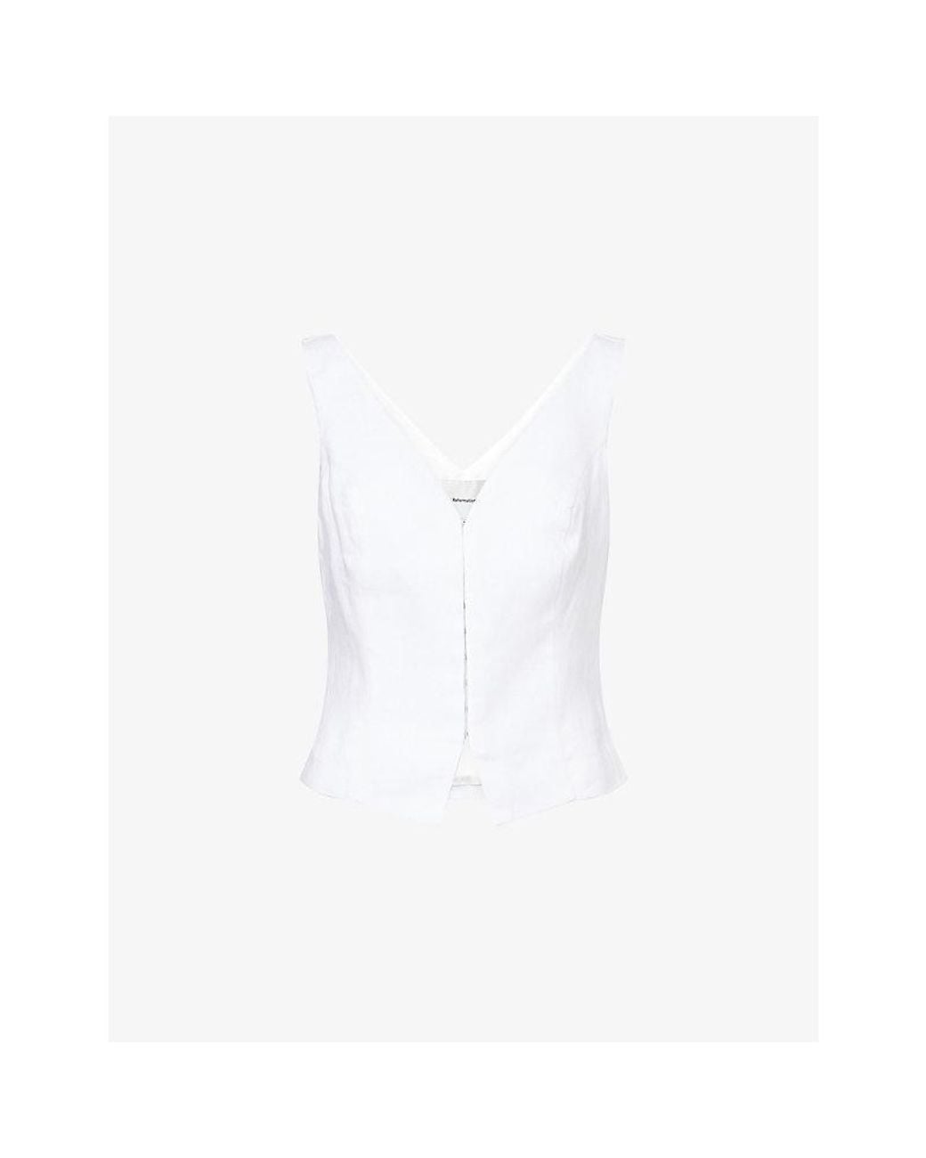 Reformation White Indie Sleeveless Linen Top