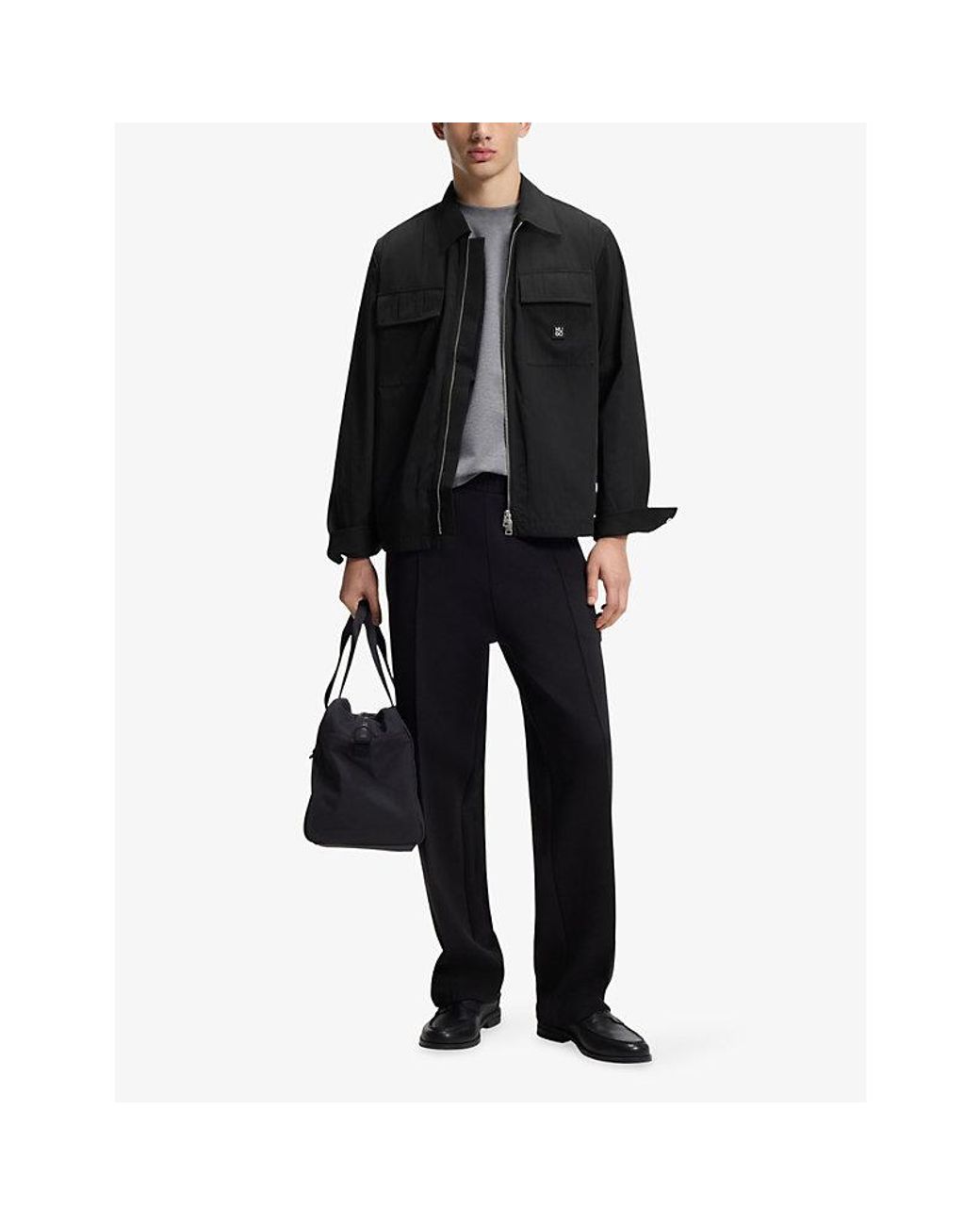HUGO Black Branded Zip-Up Woven Shirt for men