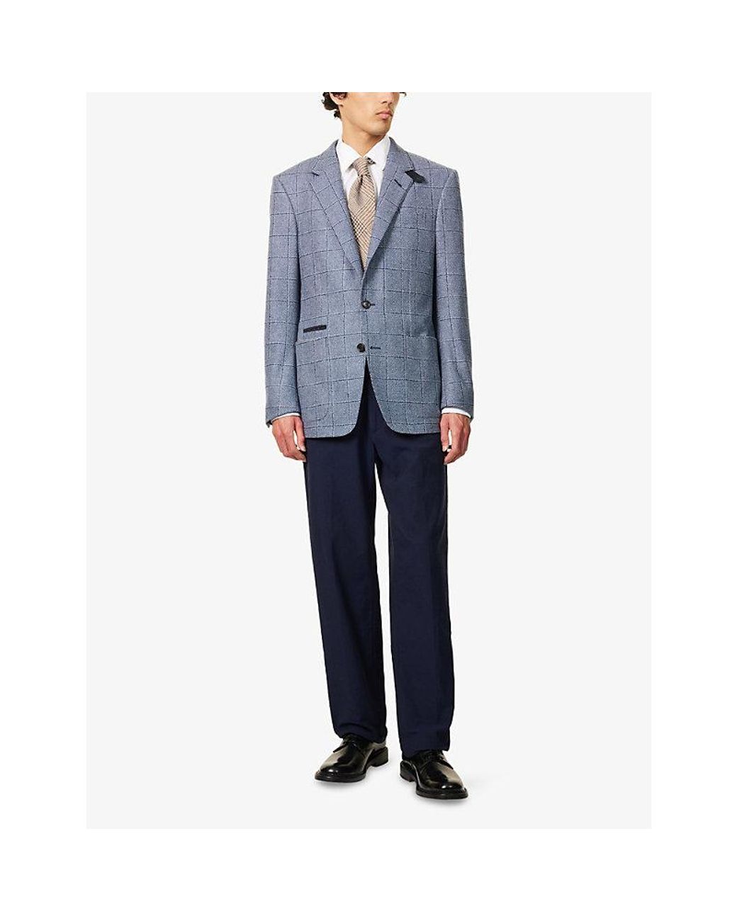 Dunhill Blue Ribbed Tapered-Leg Cotton And Linen Trousers for men