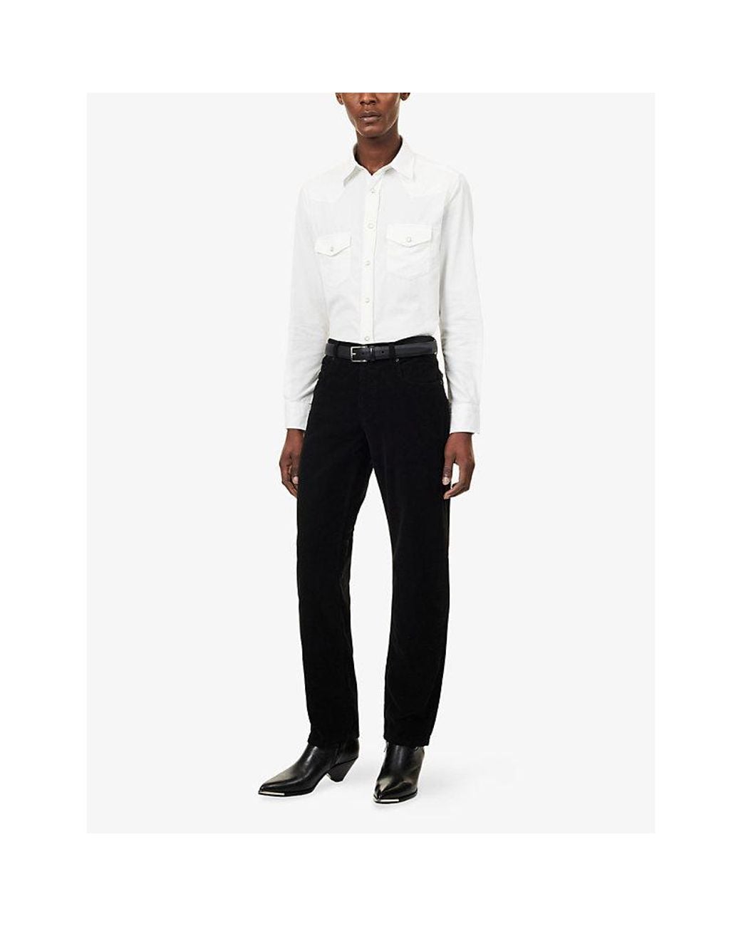 Tom Ford White Western Cotton Corduroy Shirt for men