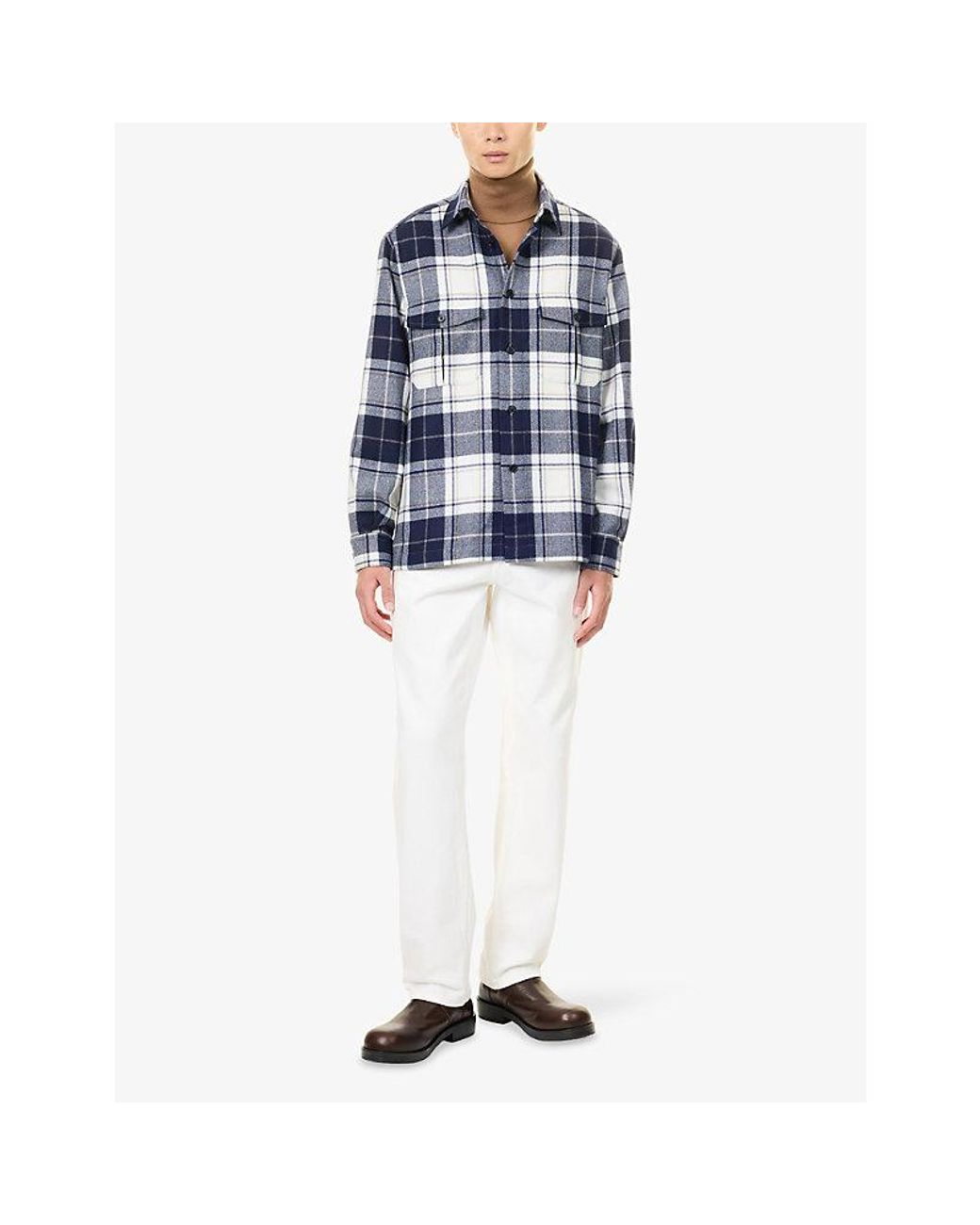 Dunhill Blue Tartan Cashmere Overshirt for men