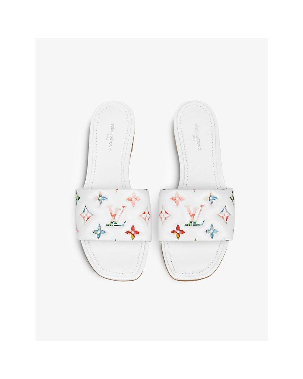 Louis Vuitton Revival Monogram-embossed Leather Flat Mules in White