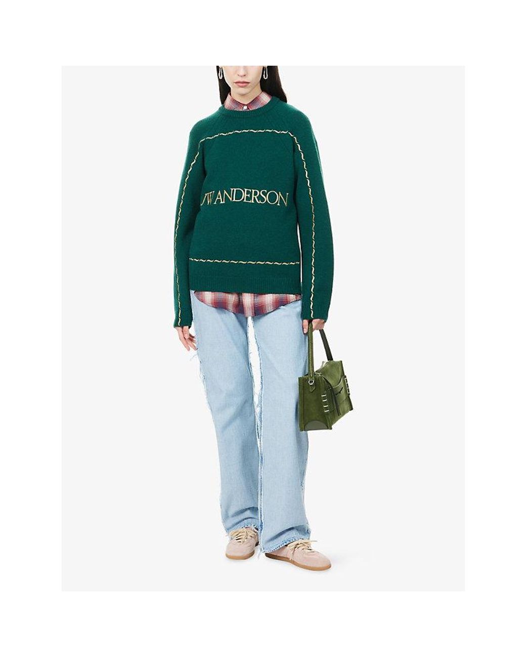 J.W. Anderson Green Logo-Embroidered Round-Neck Wool Jumper
