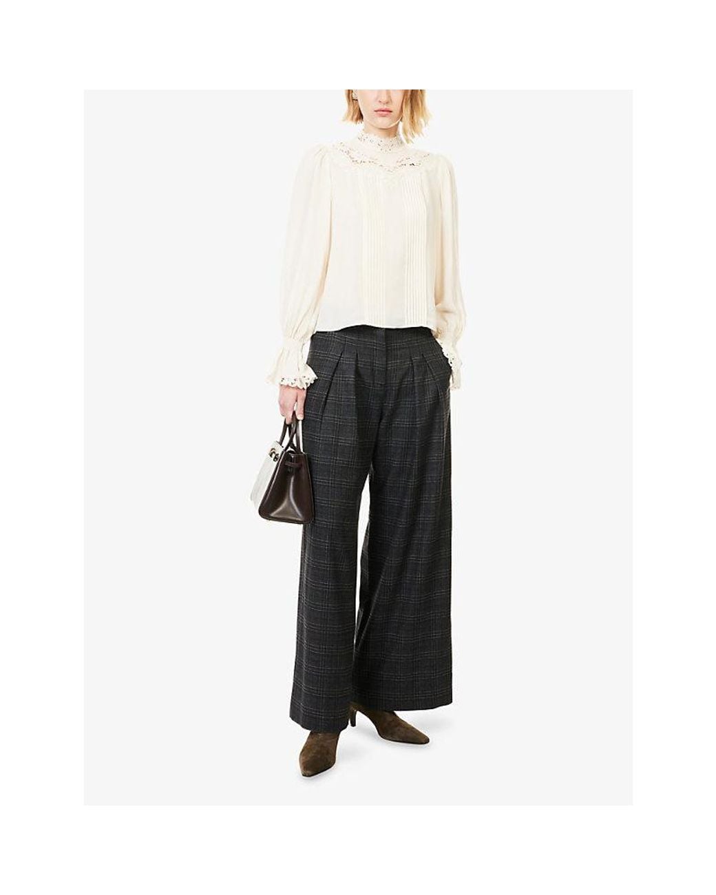 ME+EM Black Double-Pleated Wide-Leg Wool-Blend Trouser