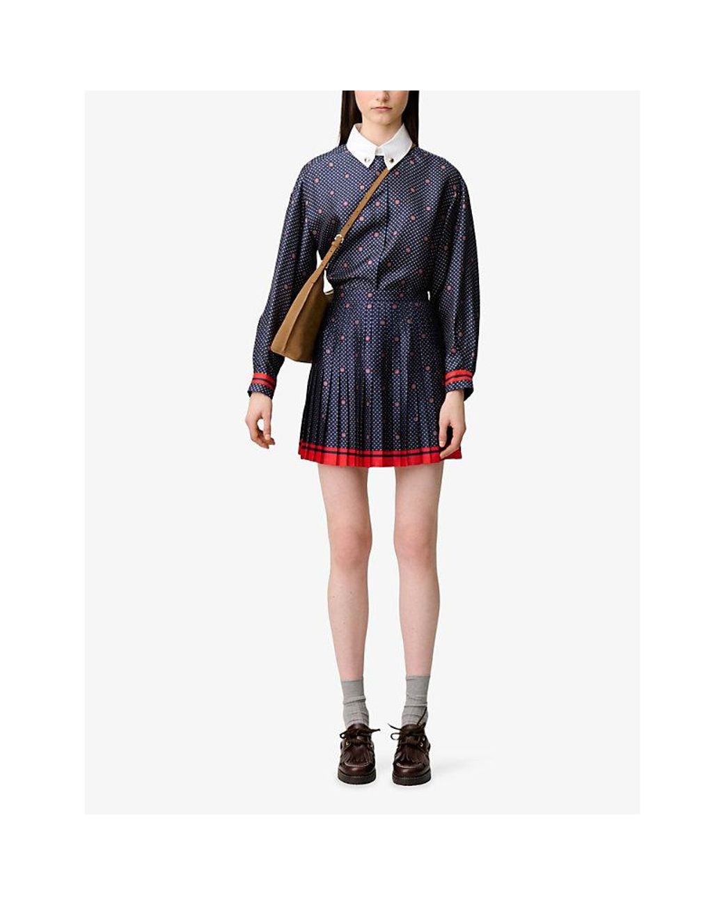 Claudie Pierlot Blue Abstract-Print Pleated Satin Mini Skirt