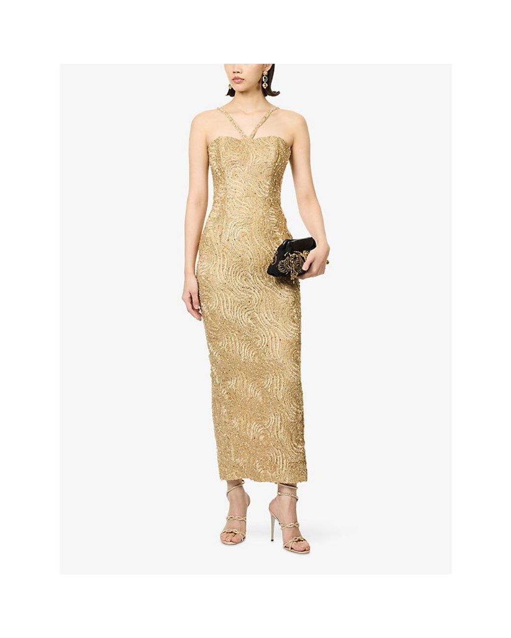 GRACE FAENA Natural Beaded Swirl Cotton-Silk Midi Dress