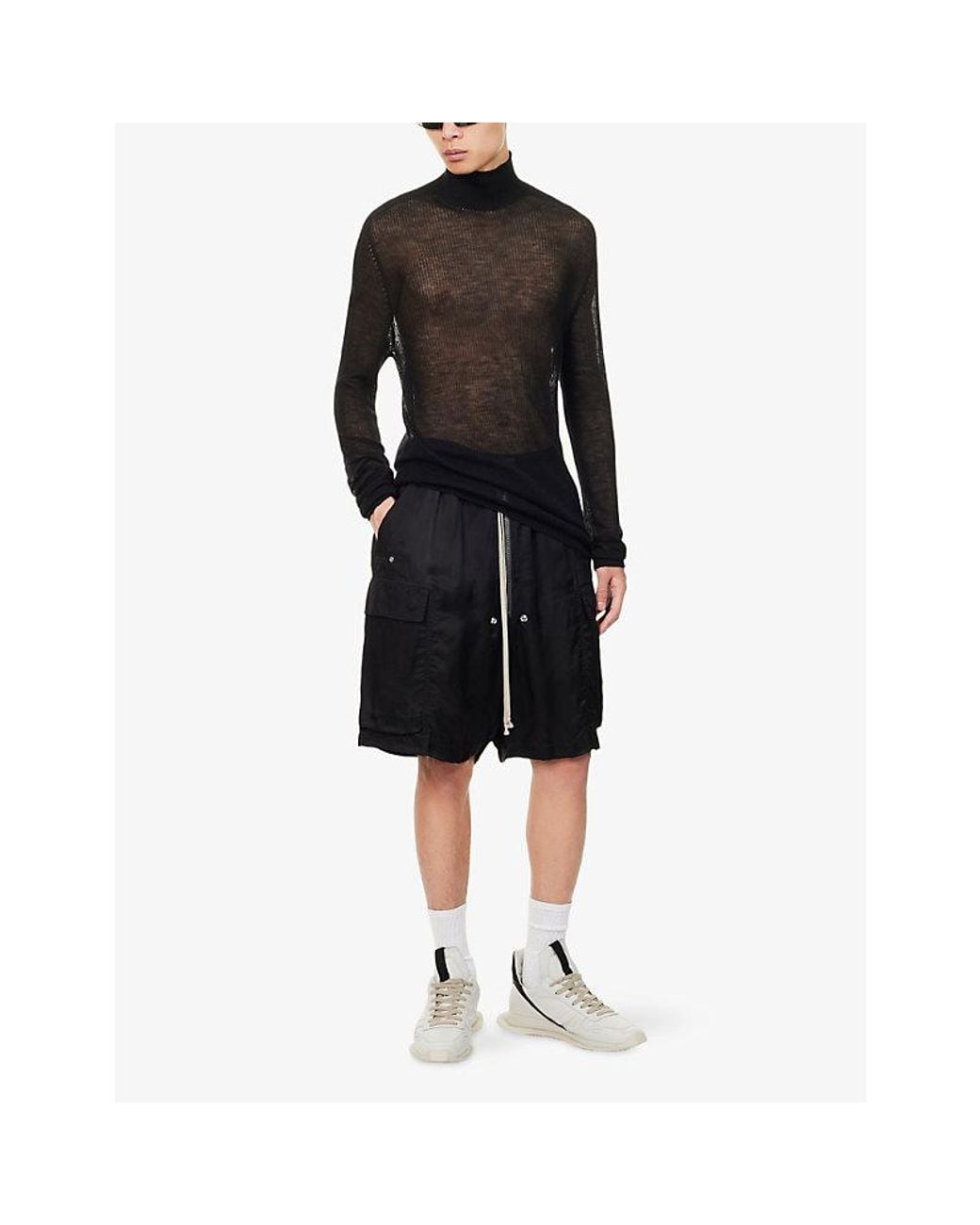 Rick Owens Black Cargobela Satin Shorts for men