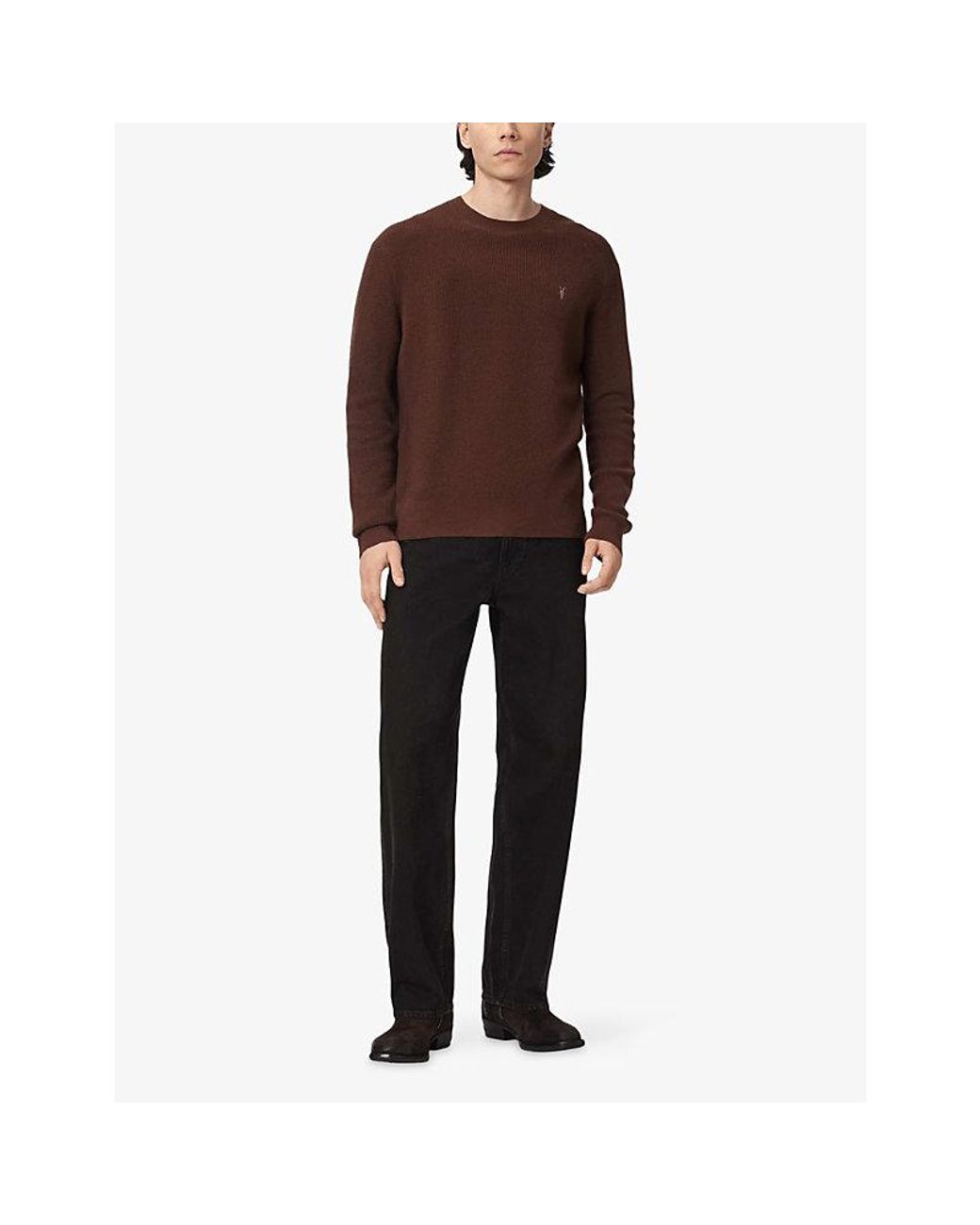AllSaints Brown Aspen Logo-Embroidered Cotton And Wool-Blend Jumper for men
