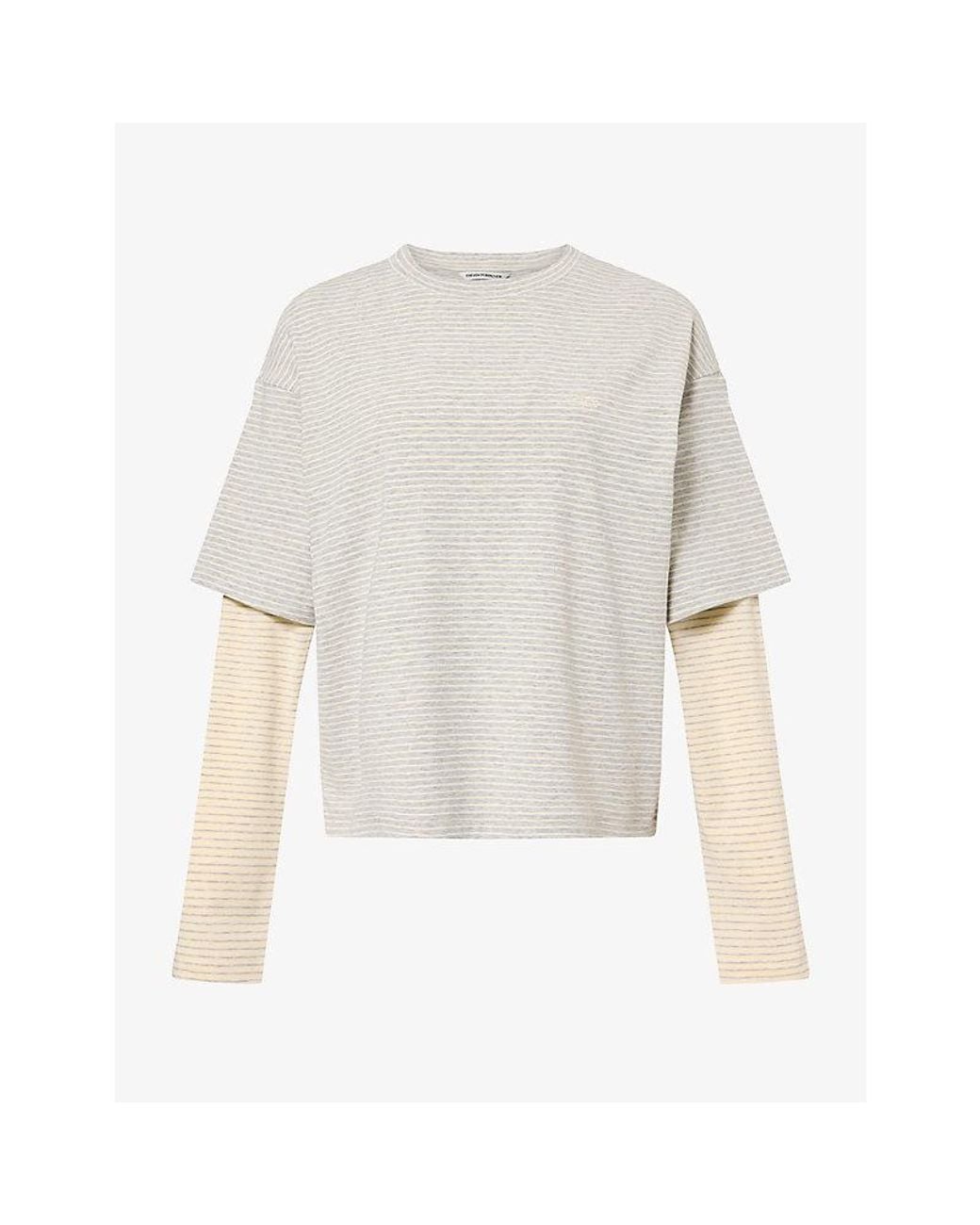 The Couture Club White Double Layer Stripe Long-Sleeve Woven T-Shirt
