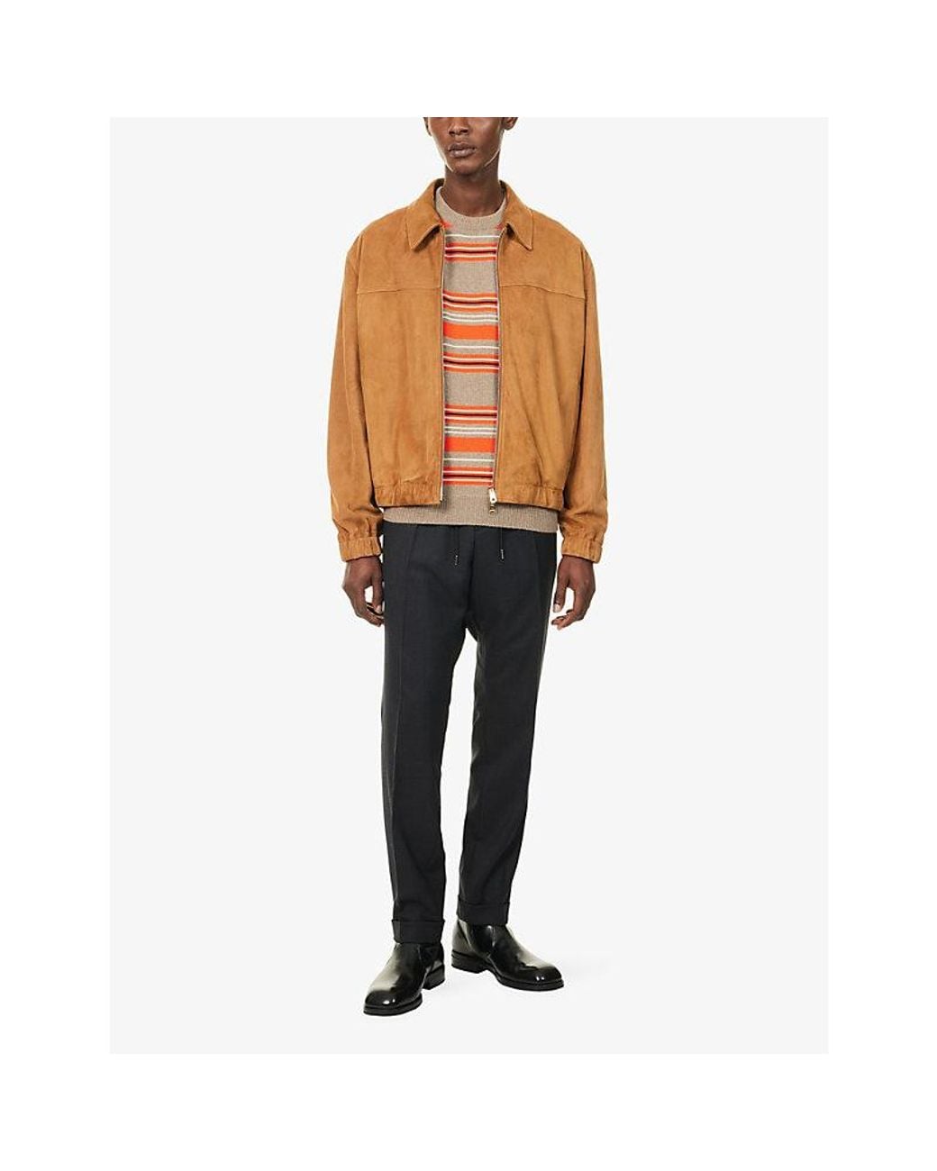 Paul Smith Brown Collared Suede Bomber Jacket for men