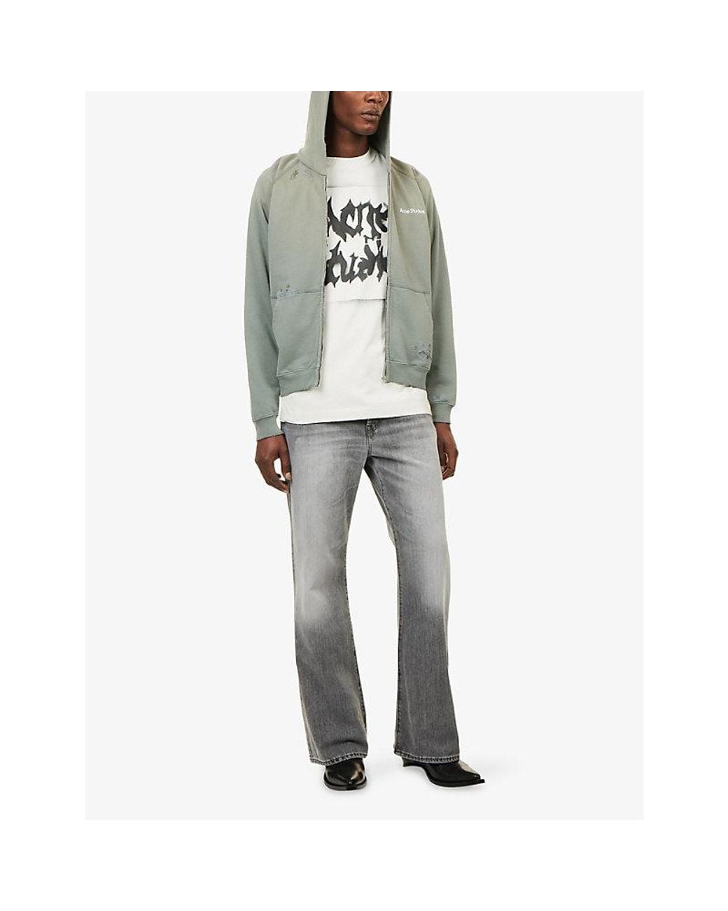 Acne Green Fupiter U Stamp Zip-Up Cotton Hoody for men
