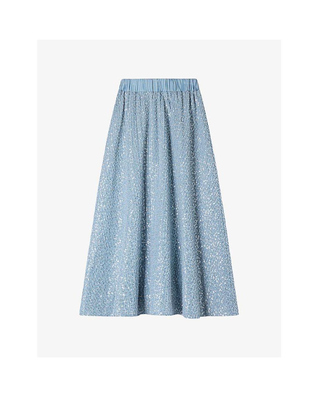 Sandro Blue Sequined Elasticated-Waist Woven Maxi Skirt