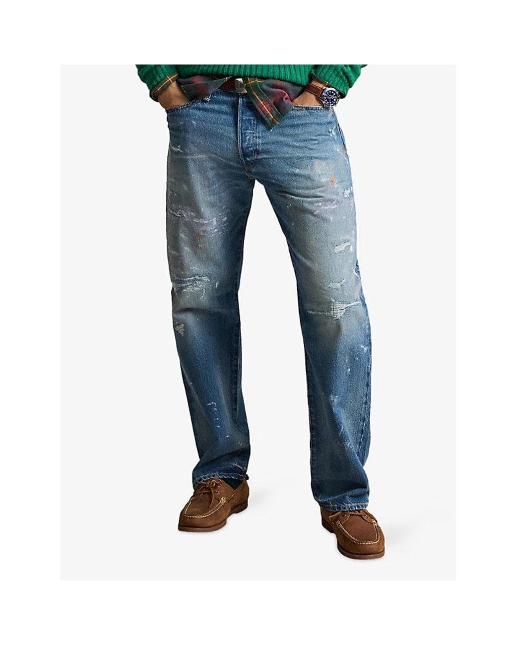 Polo Ralph Lauren Blue Destressed Straight-Leg Denim Jeans for men