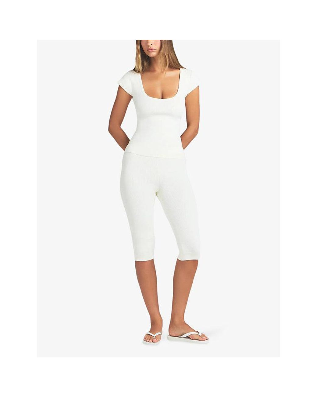 Skims White Refined Knit Scoop-Neck Knitted T-Shirt