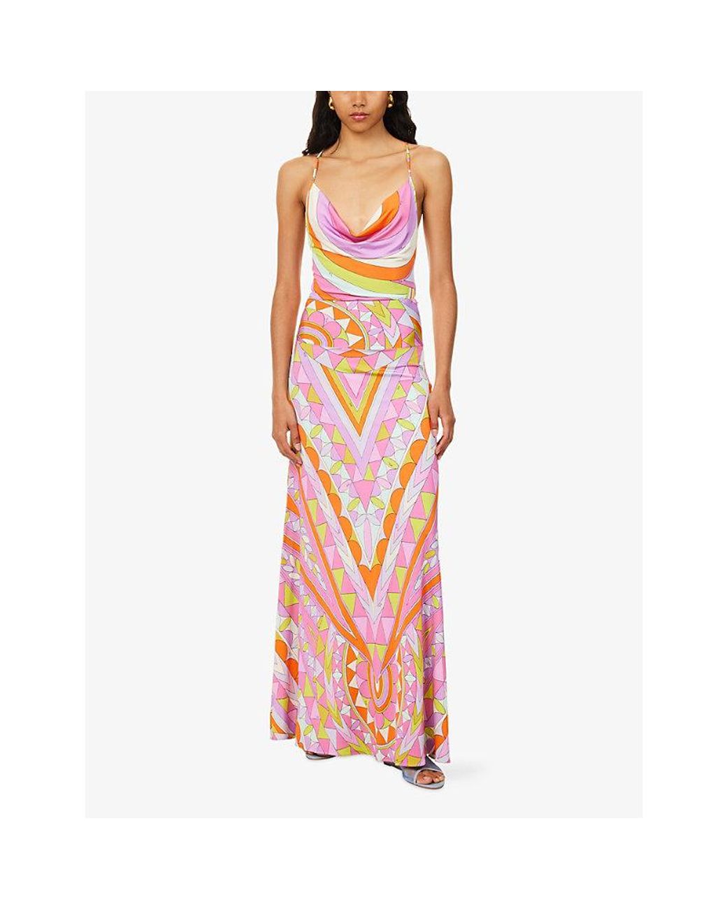 Emilio Pucci Pink Printed Satin-Jersey Maxi Skirt