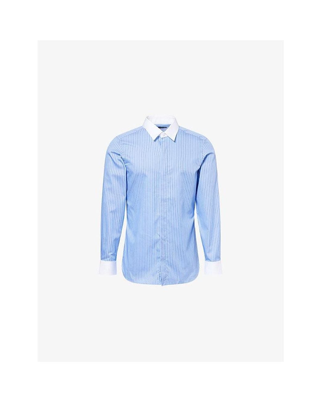 Tom Ford Blue Stripe Contrast Cotton Shirt for men