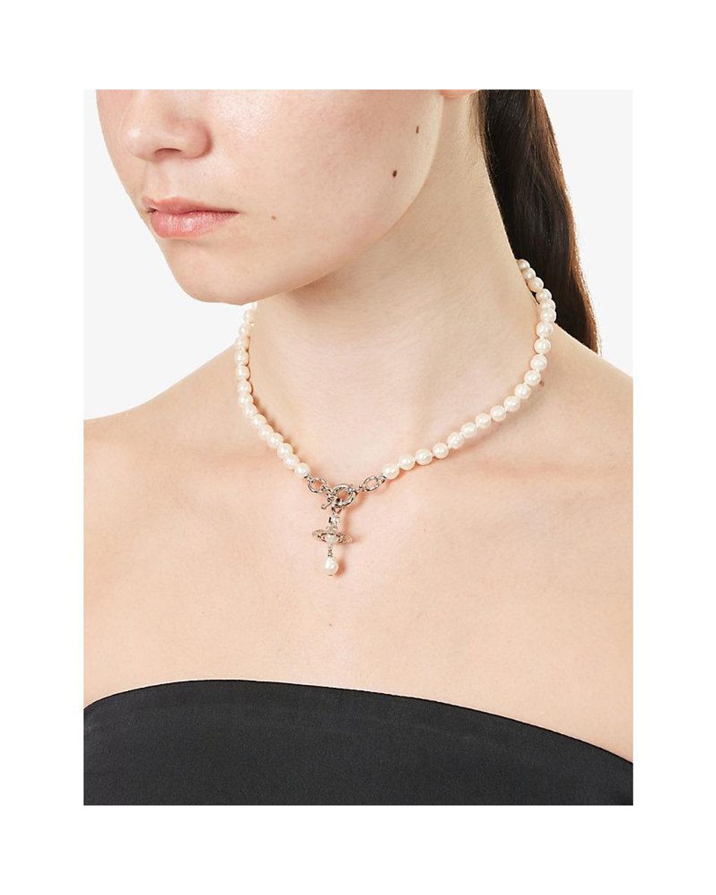 Vivienne Westwood White Aleksa Platinum-Plated Brass And Faux-Pearl Necklace