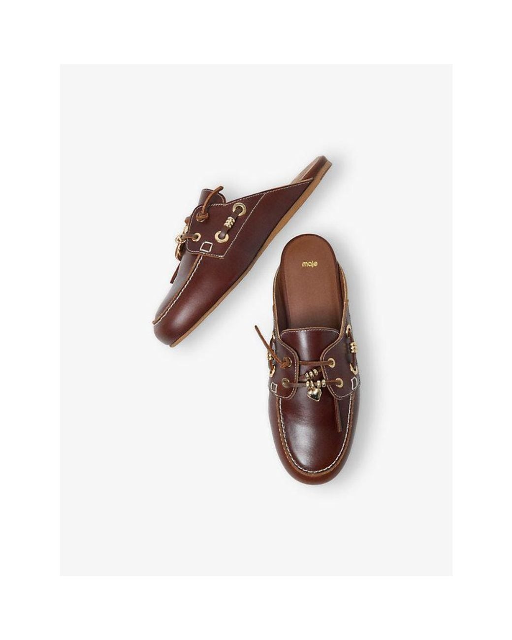 Maje Brown Lace-Up Leather Mules