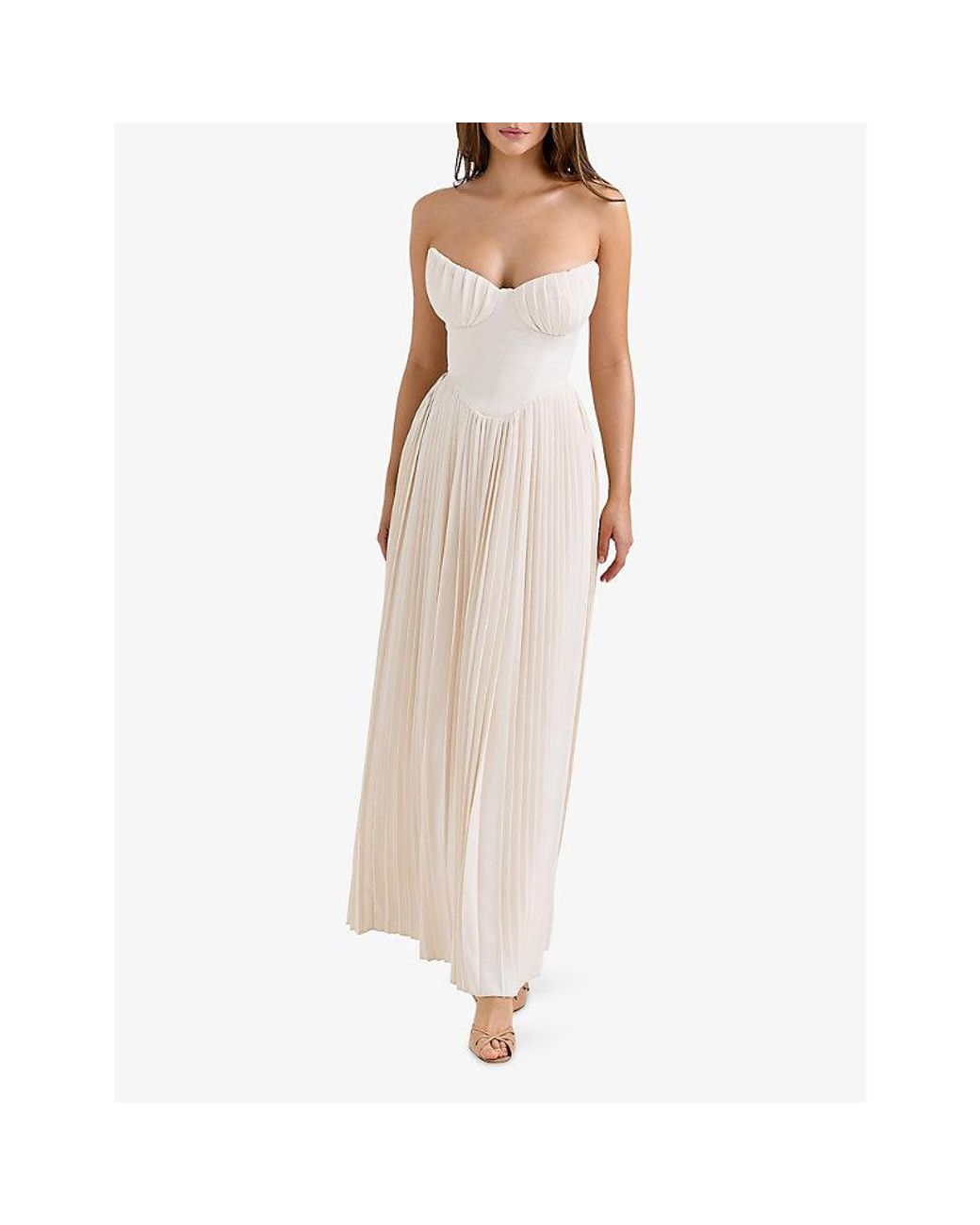 House Of Cb White Marcella Pleated Woven Maxi Dress Xs (A-C Cup)