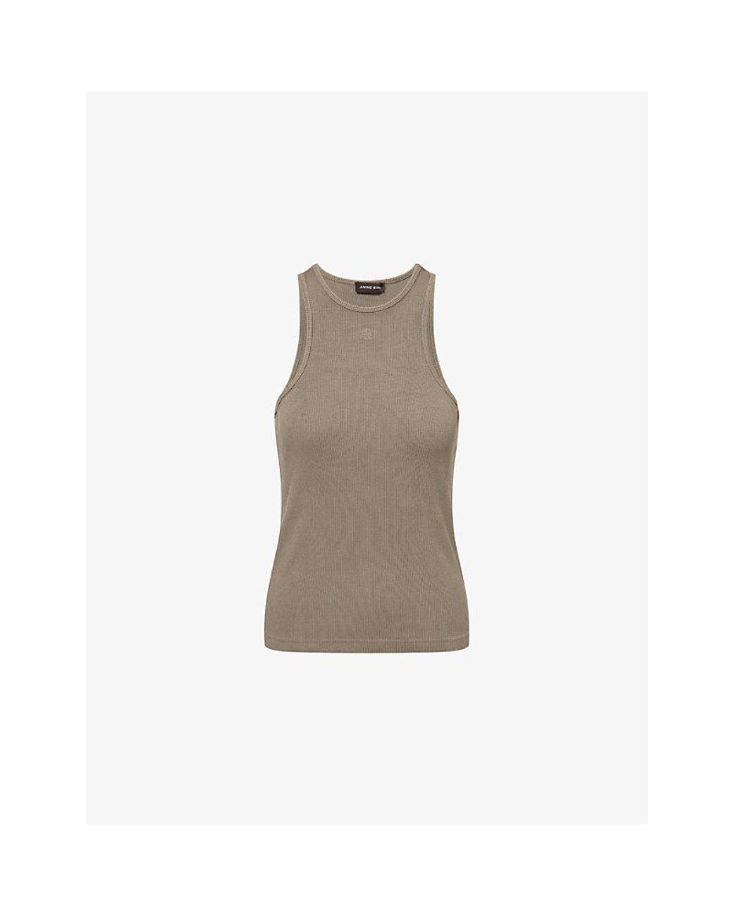 Anine Bing Natural Cole Logo-Embroidered Rib-Knit Tank Top