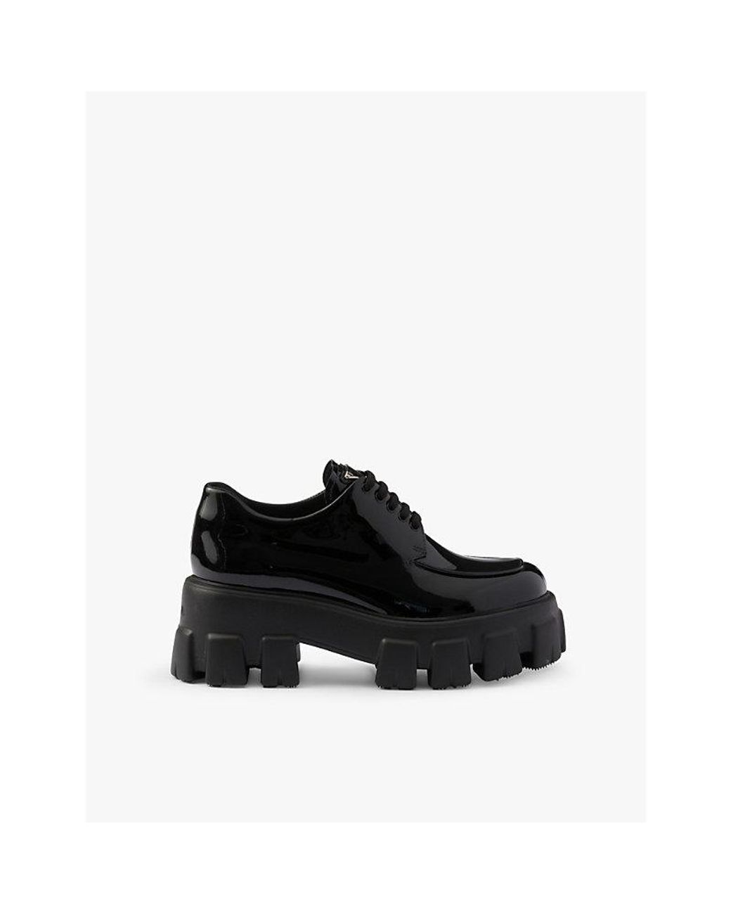 Prada Monolith Lace Up Patent Leather Loafers in Black Lyst UK
