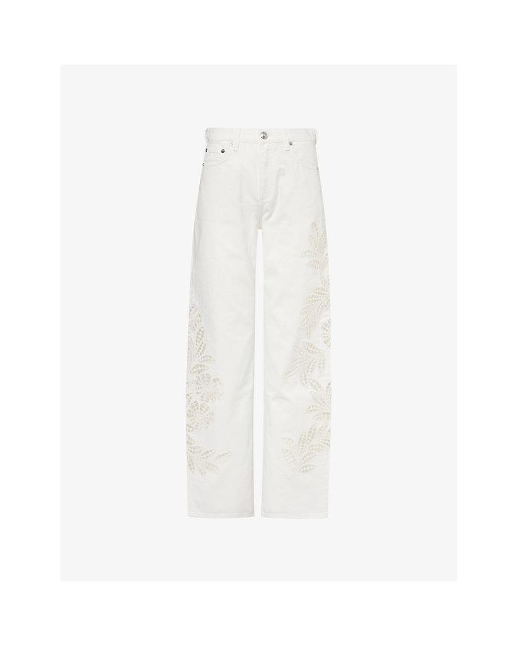 Rag & Bone White Shea Straight-Leg Embroidered Denim Jeans