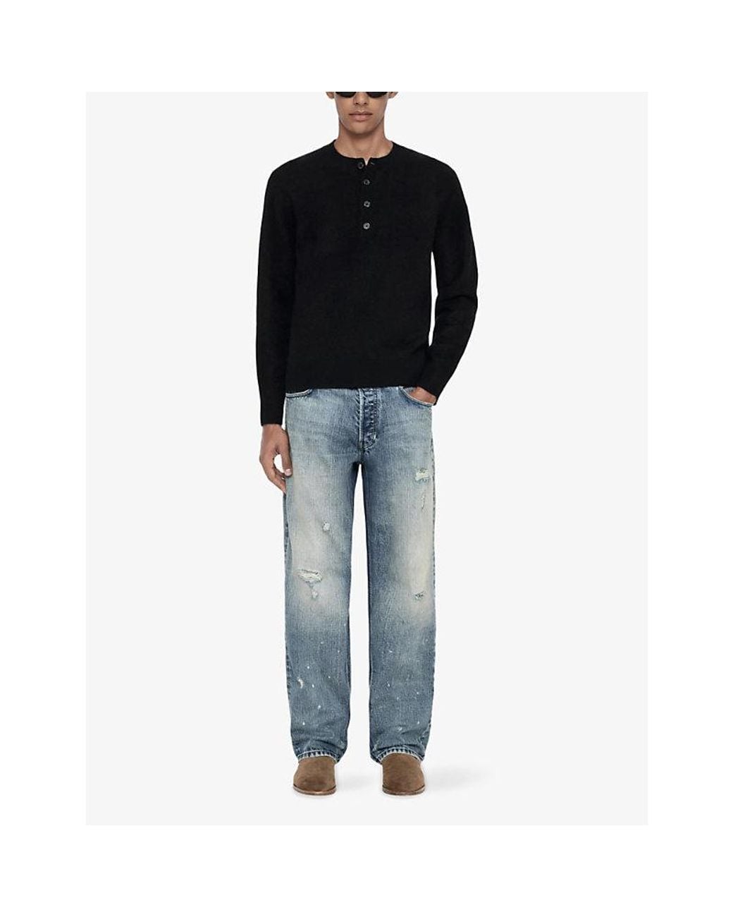 AllSaints Black Wulf Henley-Collar Merino-Wool Jumper for men
