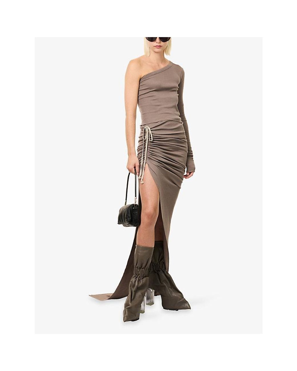 Rick Owens Brown Edfu Slit Cotton Maxi Skirt