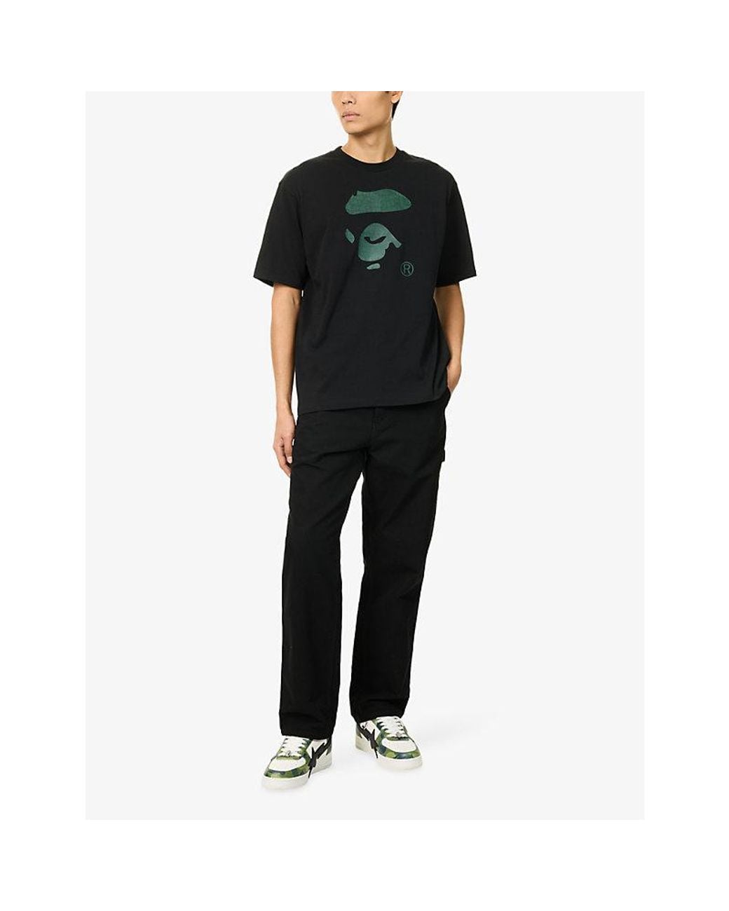 A Bathing Ape Black Graphic-Print Short-Sleeve Cotton T-Shirt for men