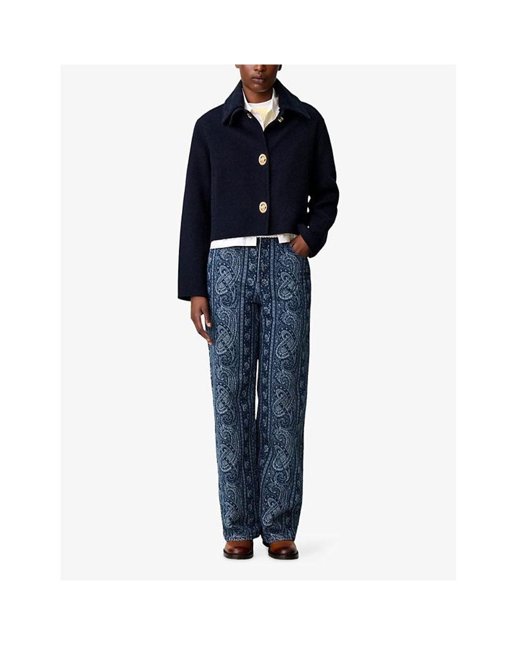 Claudie Pierlot Blue Boxy-Fit Corduroy Wool-Blend Jacket