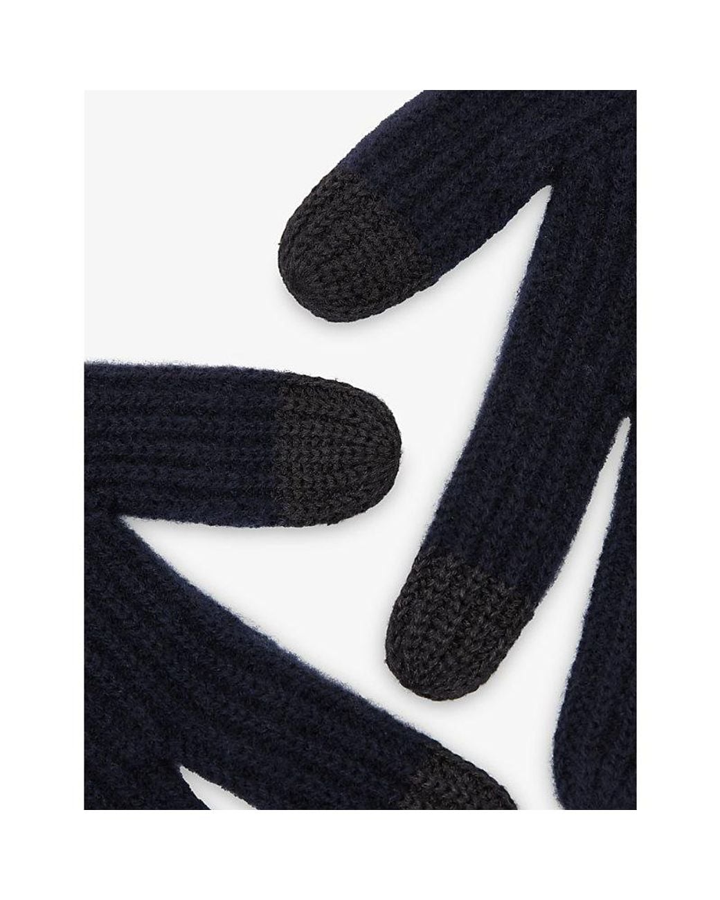 Reiss Blue Lawson Ribbed Merino-Wool Gloves for men