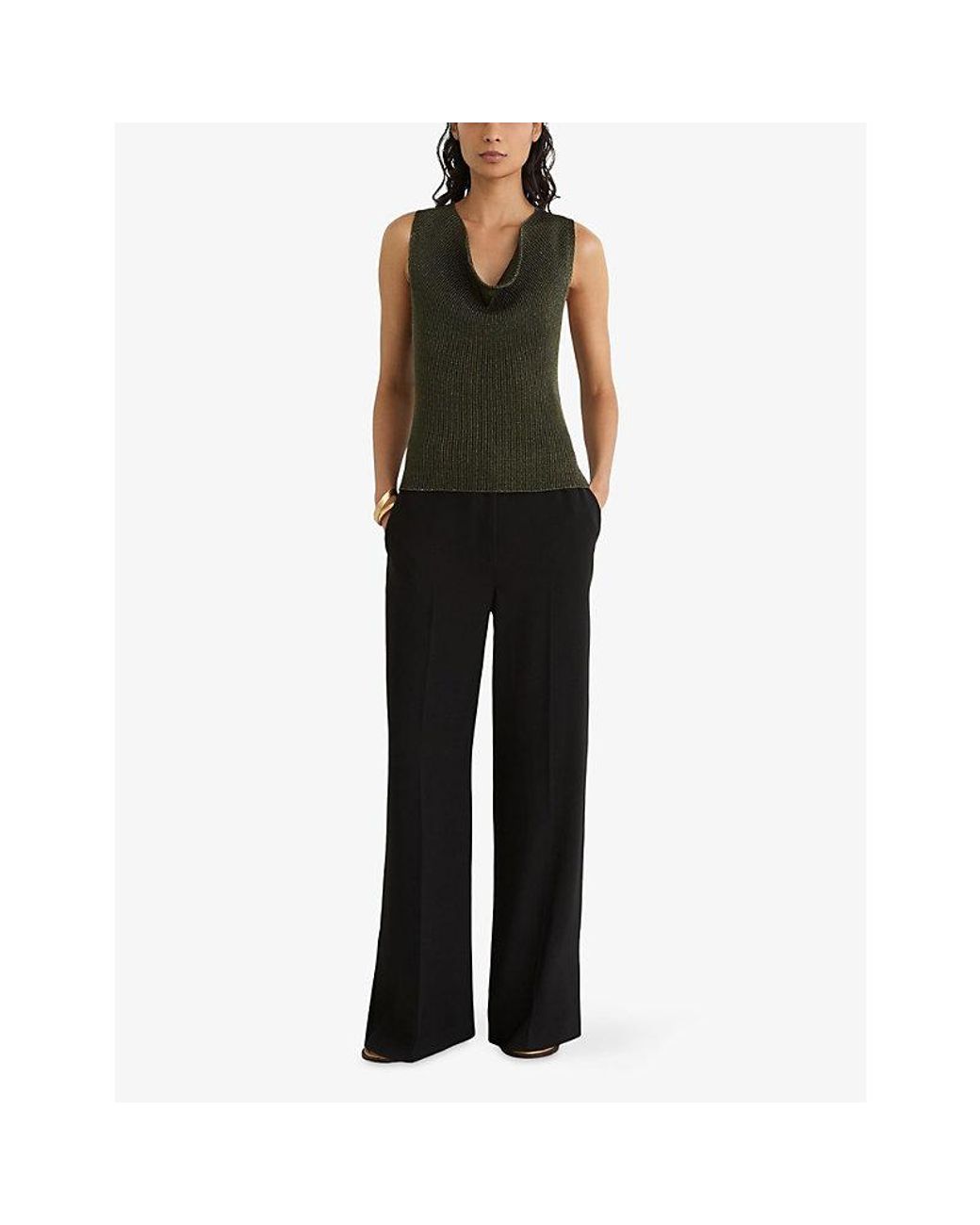 Reiss Green Simone Cowl-Neck Knitted Top