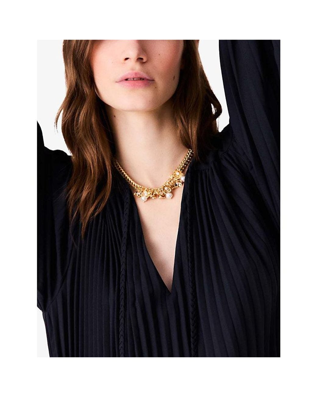 Maje Metallic Pearl-Embellished Wide-Chain Brass Necklace