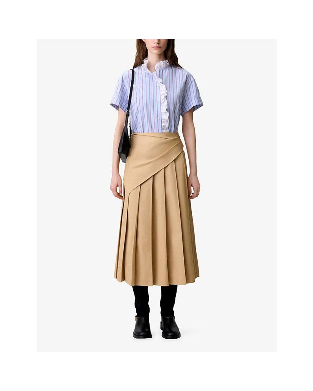 Claudie Pierlot Blue Striped Ruffled Cotton-Poplin Shirt