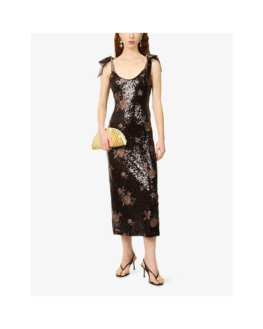 Pretty Lavish Brown Romy Tie Sequin Midaxi Dress