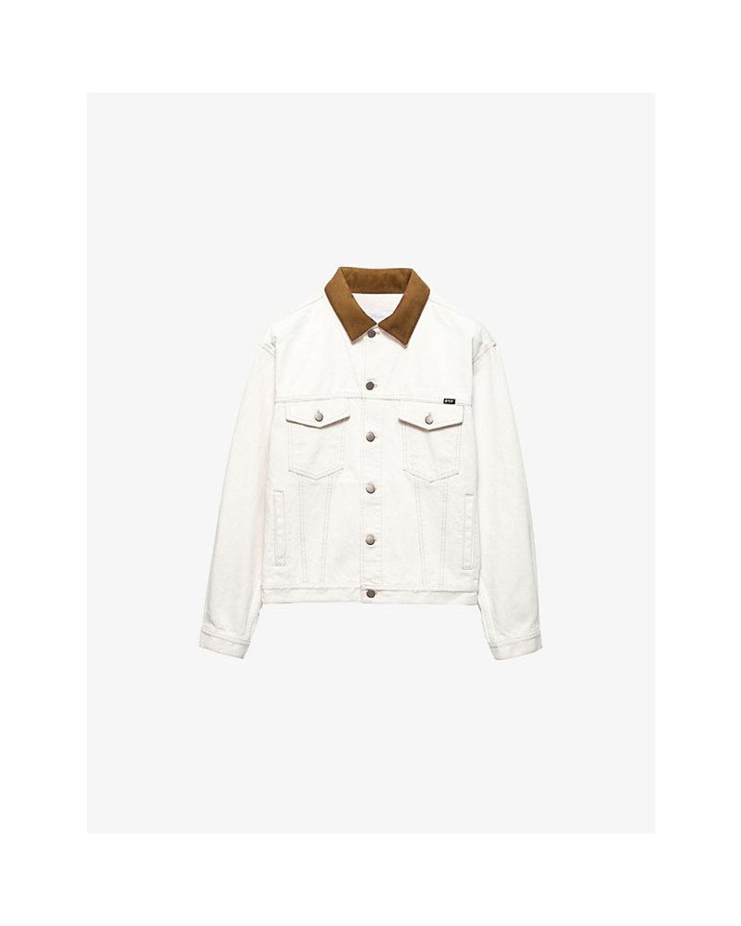 Prada White Leather-Collar Regular-Fit Denim Jacket for men