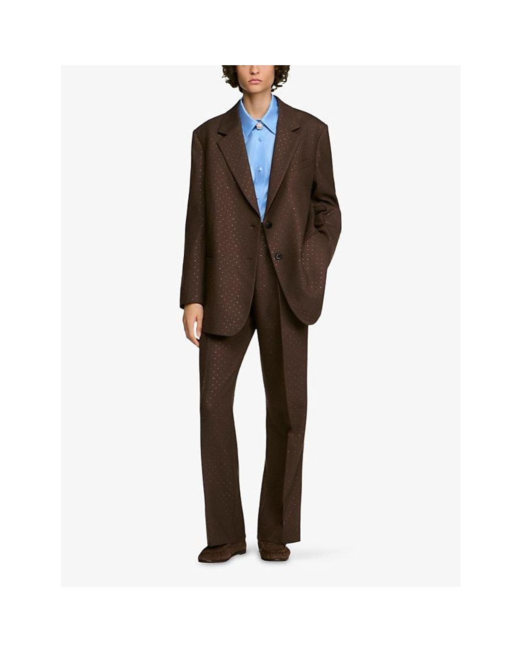 Sandro Brown Rhinestone Single-Breasted Wool-Blend Blazer