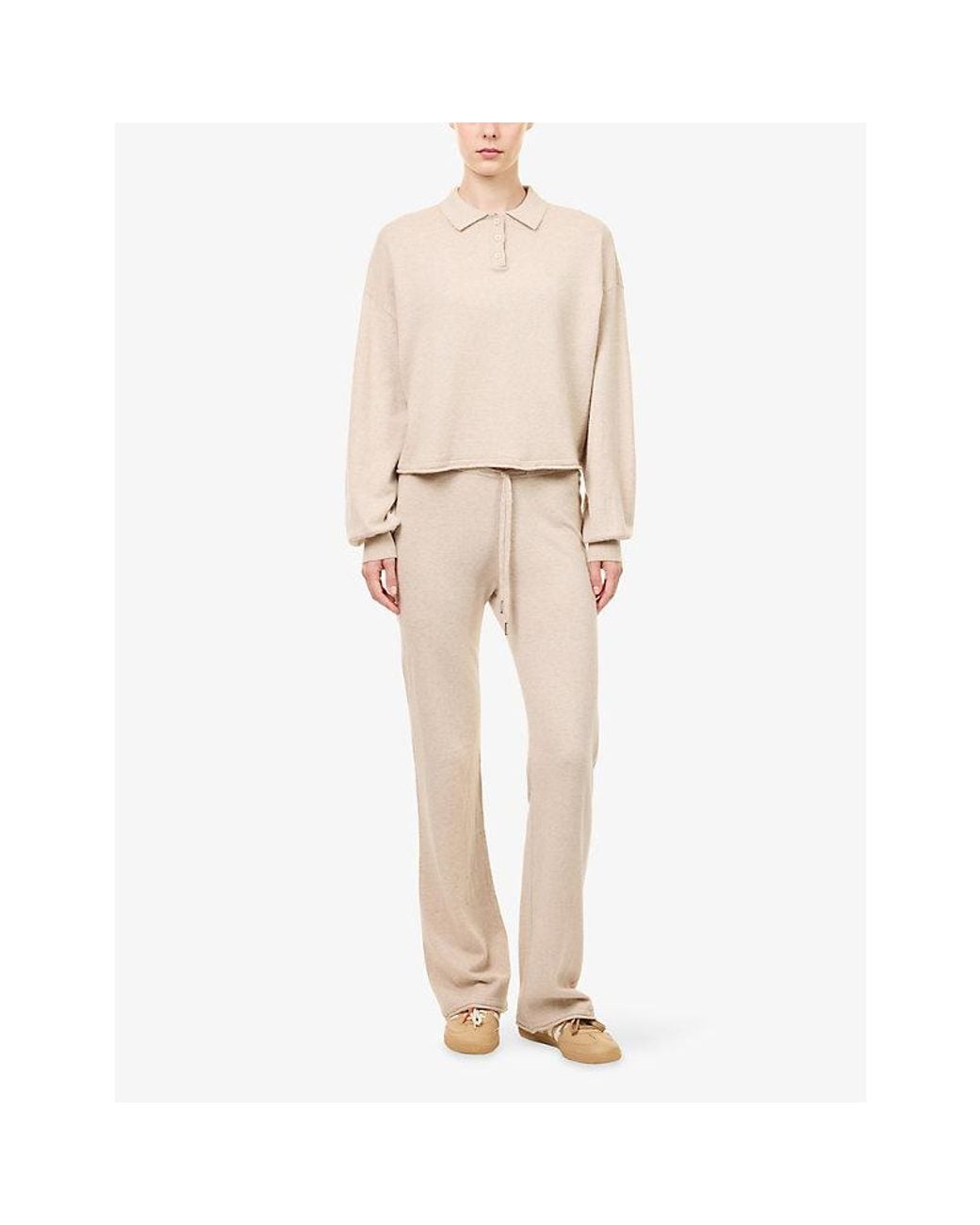 ADANOLA Natural Roll-Edge Knit Polo Shirt